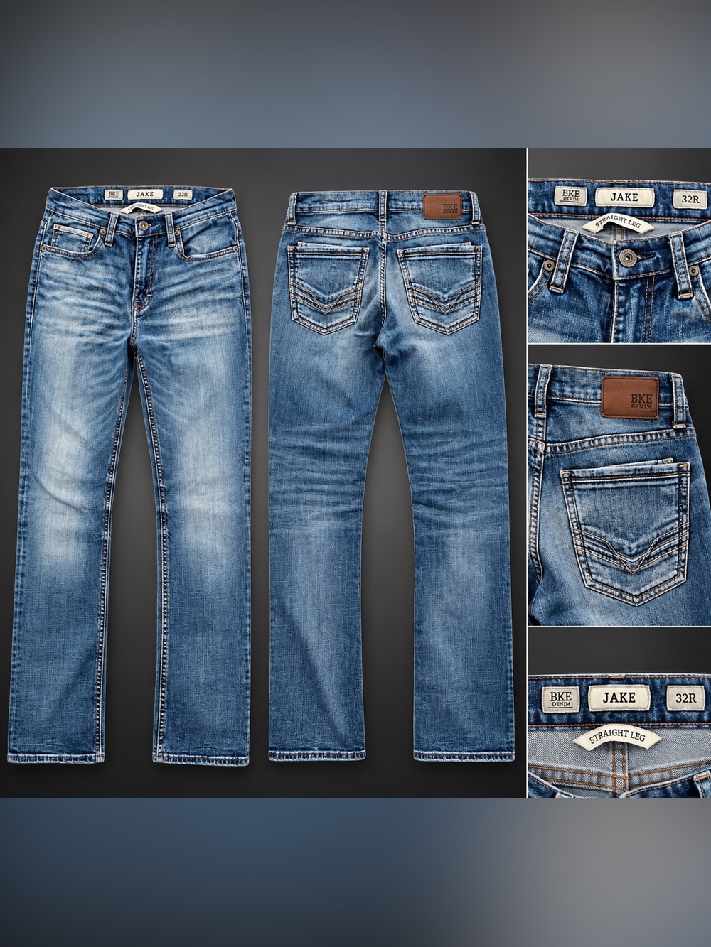 BKE Denim Jake Straight Leg Jeans Men’s 32R Medium Wash Distressed